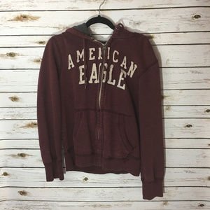 American Eagle Burgundy Distressed Hoodie